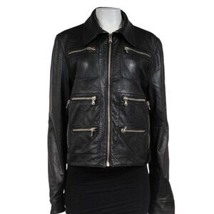 Dolce & Gabbana Womens Motorcyle Multi Pocket Leather Jacket Medium Black Biker